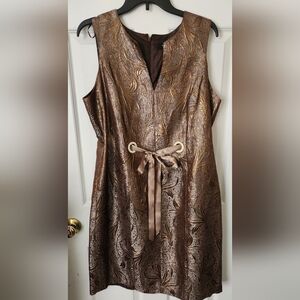 Elegant Brown and Gold Sleeveless Dress